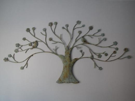 Pictures large metal distressed turquoise tree and birds wall art