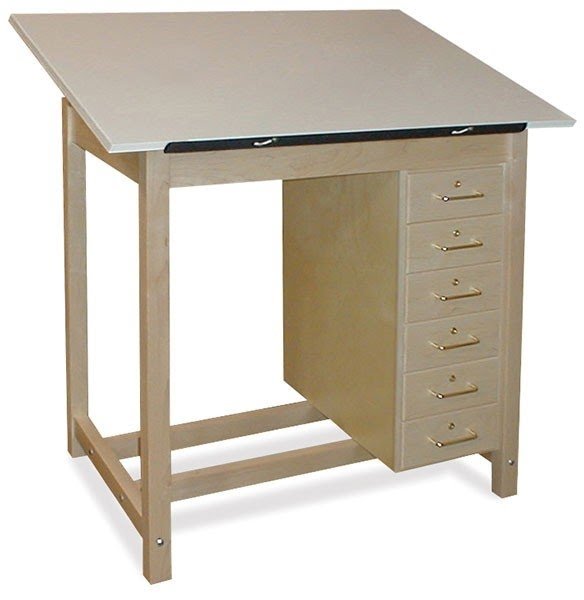 Six drawer wood drawing table