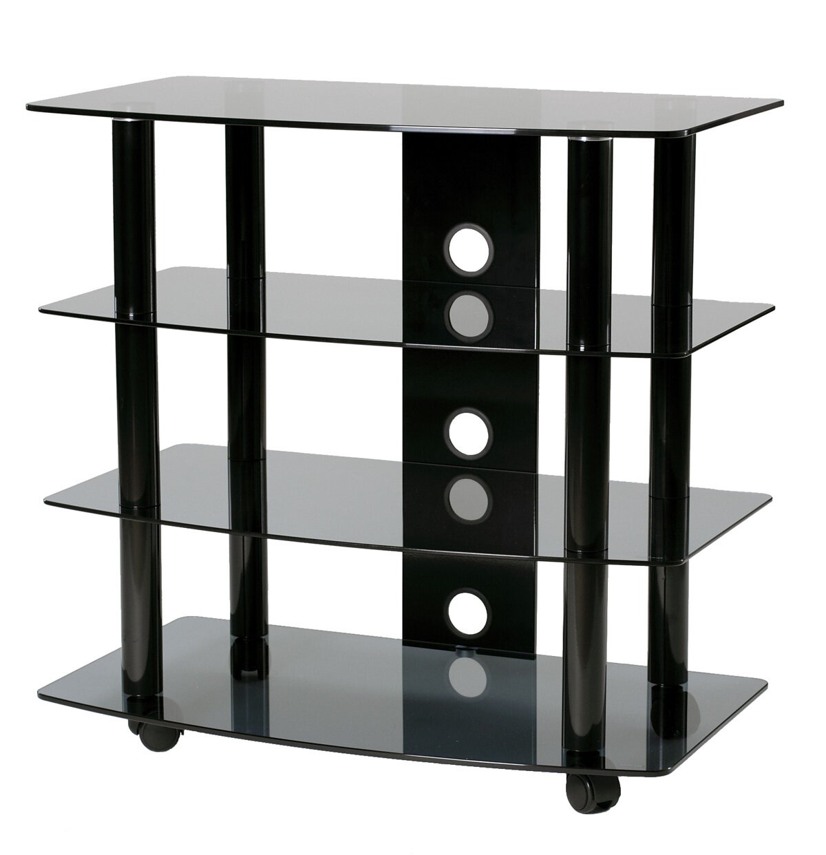 Transdeco black glass and metal tv stand audio rack for