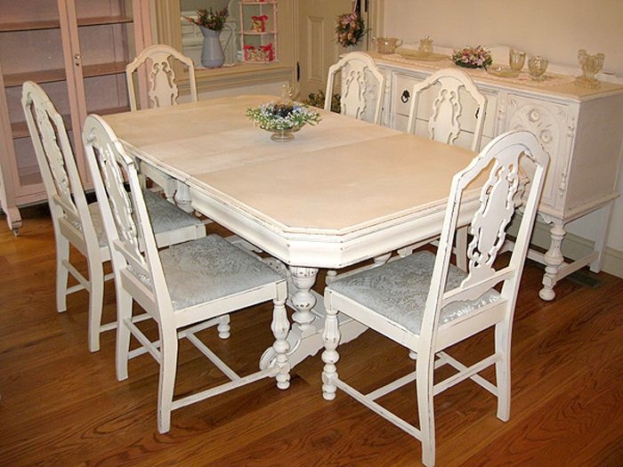 distressed white kitchen table