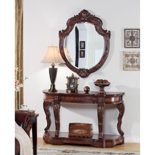 Aposvictorapos traditional 2piece console table and mirror set