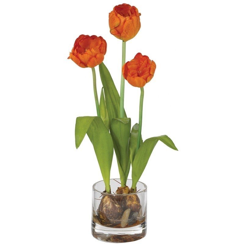 Artificial florals silk arrangements tulips w round vase silk