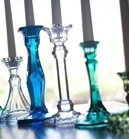 colored glass pillar candle holders