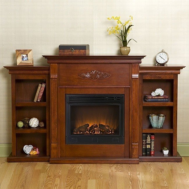 Dublin mahogany bookcase electric fireplace with remote l11558920a jpg