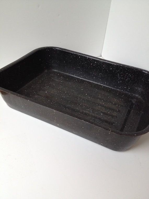 Vintage rolled edge Enamel baking roasting pan w/ perforated broiler Top  12x18