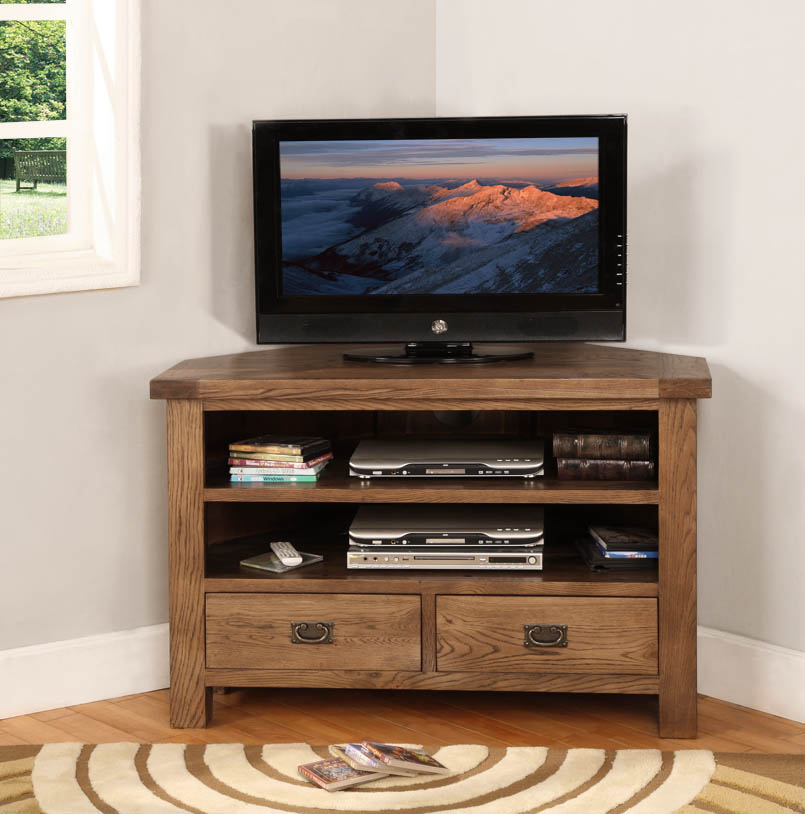 Reclaimed oak corner tv stand design furniture with storage unit