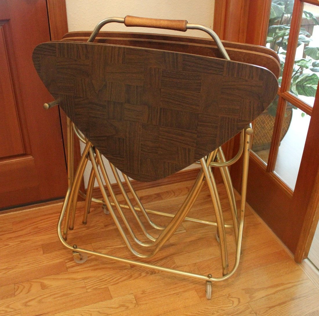 Set 4 tv trays with rolling stand atomic eames mid