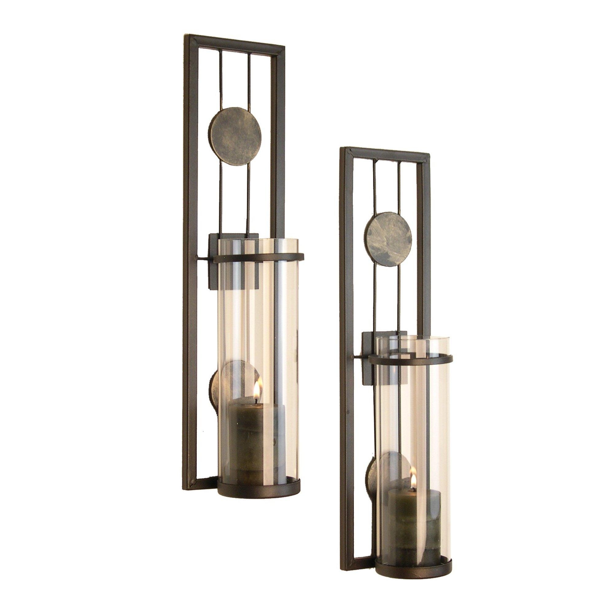 Set of 2 contemporary metal wall candle holder sconces d