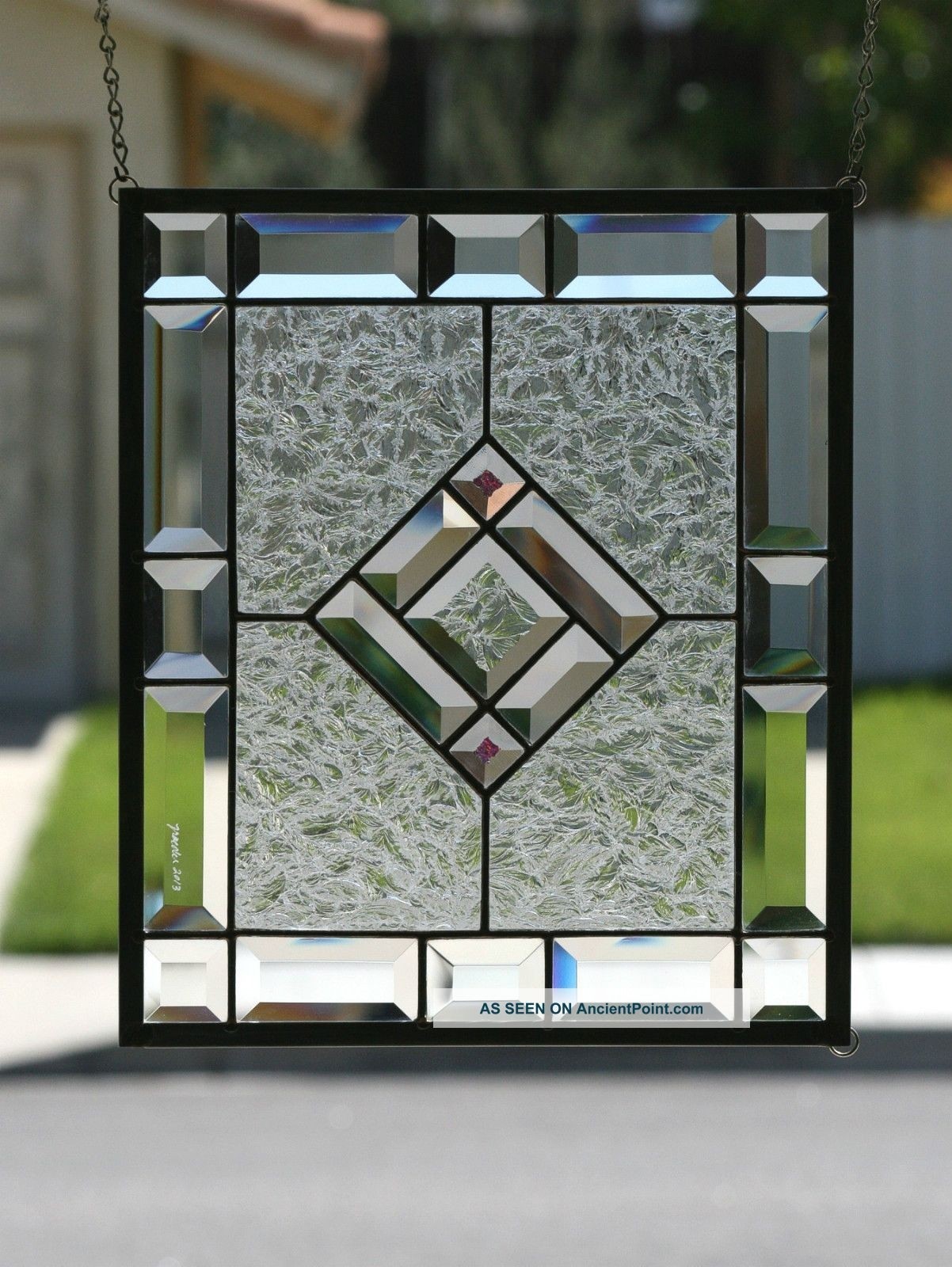 Starshine clear stained glass window panel with faceted bevels 1940