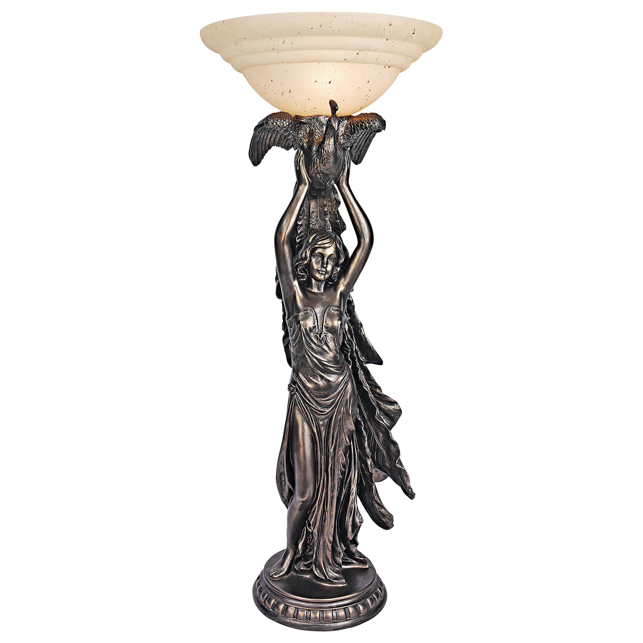 The Peacock Goddess Torchiere 41" H Table Lamp with Empire Shade