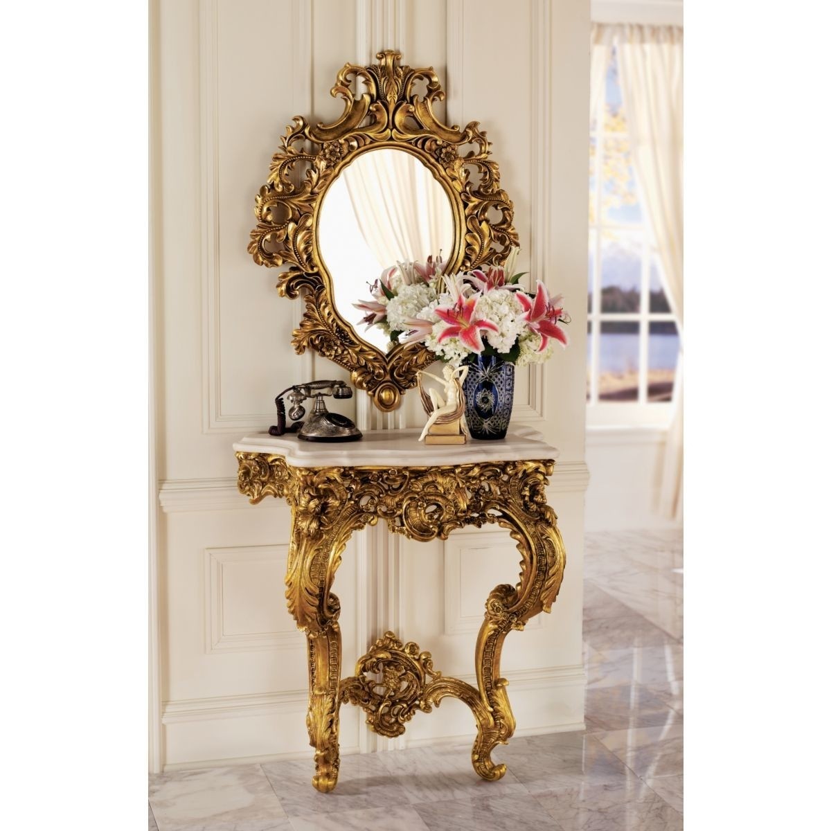 Toscano madame antoinette wall console table and salon mirror set