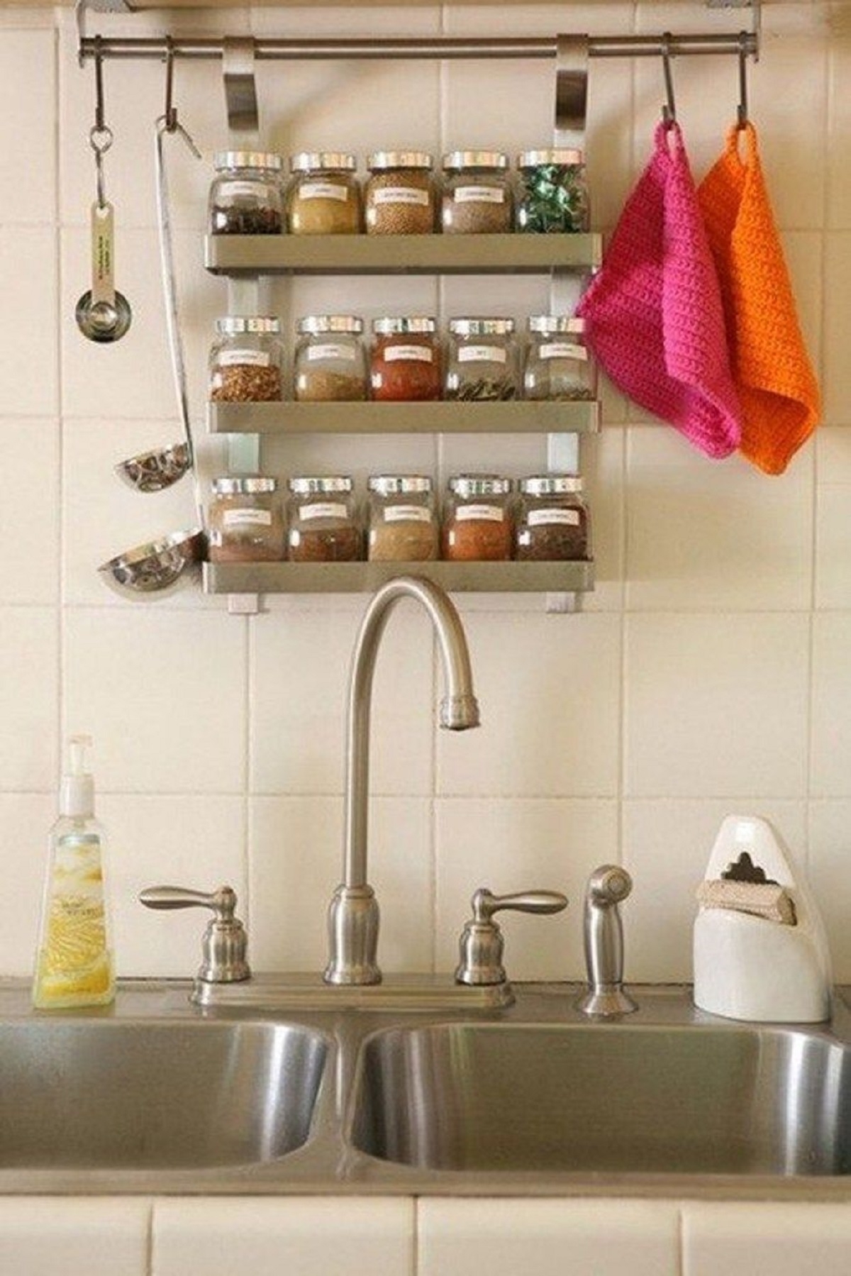 Wall or cabinet space consider hanging a spice holder over