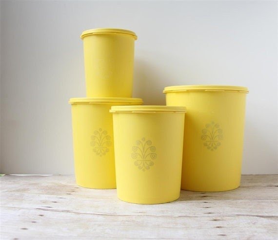 Yellow tupperware canisters yellow plastic containers set of 4