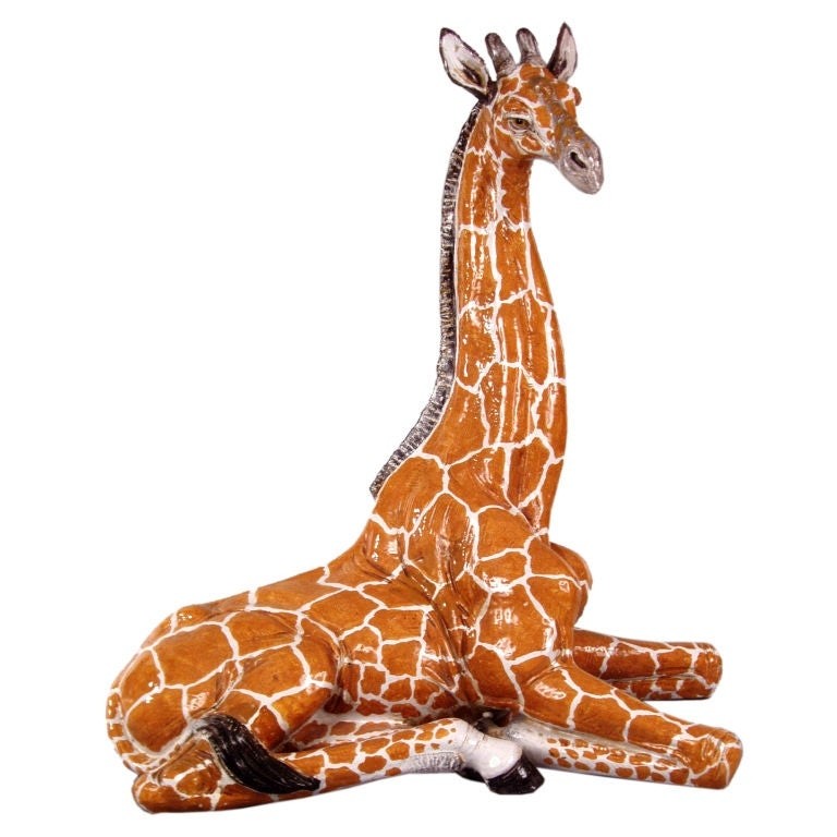 Bella large scale vintage italian ceramic seated giraffe sculpture