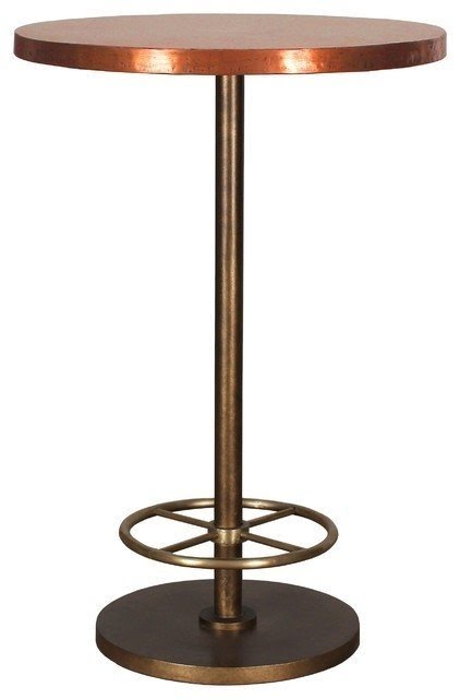 Bistro bar table with copper top brass footrest round eclectic