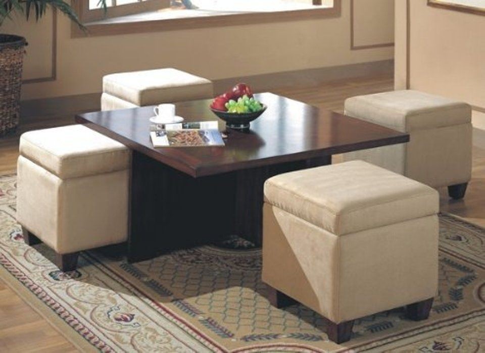 Coffee Table With 4 Storage Ottomans - Foter