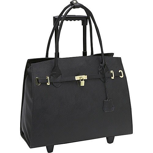 Details about murval faux leather laptop tote on wheels black
