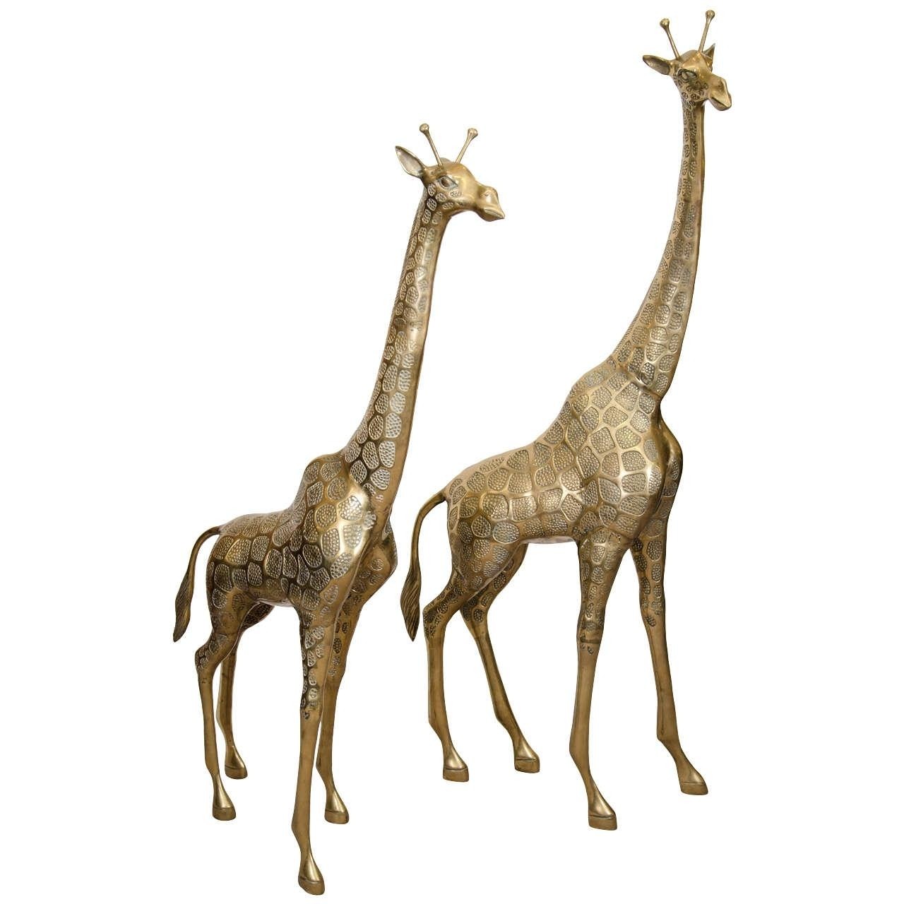 Pair of tall vintage brass giraffe sculptures