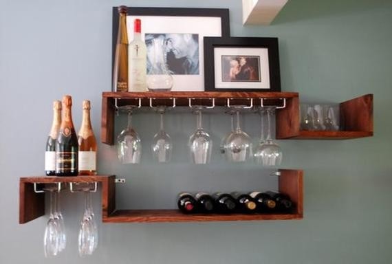 Shelves creative wooden wall mounted shelf diy with bottle handler