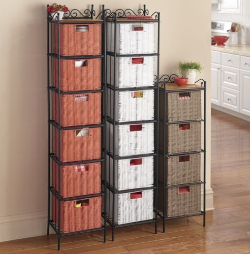 Details about   Tall Narrow Dresser Wicker Cabinet Storage Baskets Organizer Kitchen Bathroom S 