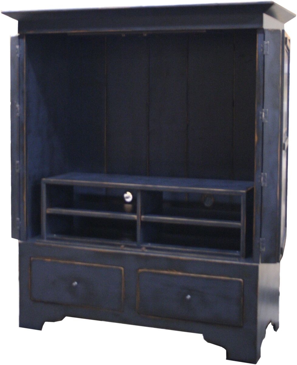 Media armoire with pocket outlet doors