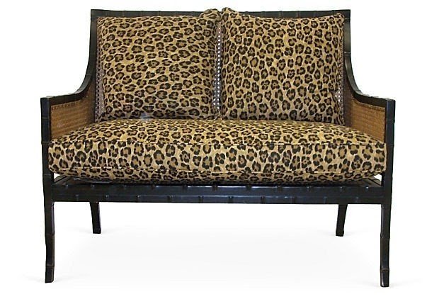 Animal print bench with two matching throw pillows