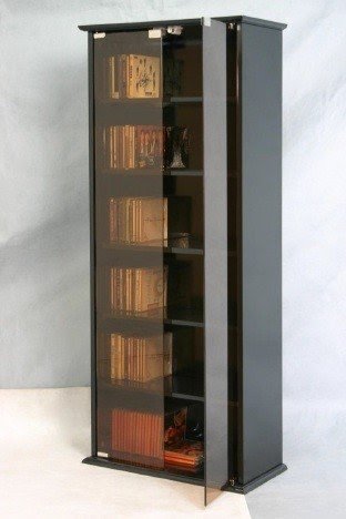 Cd dvd storage unit black cabinet glass door bookcase 5