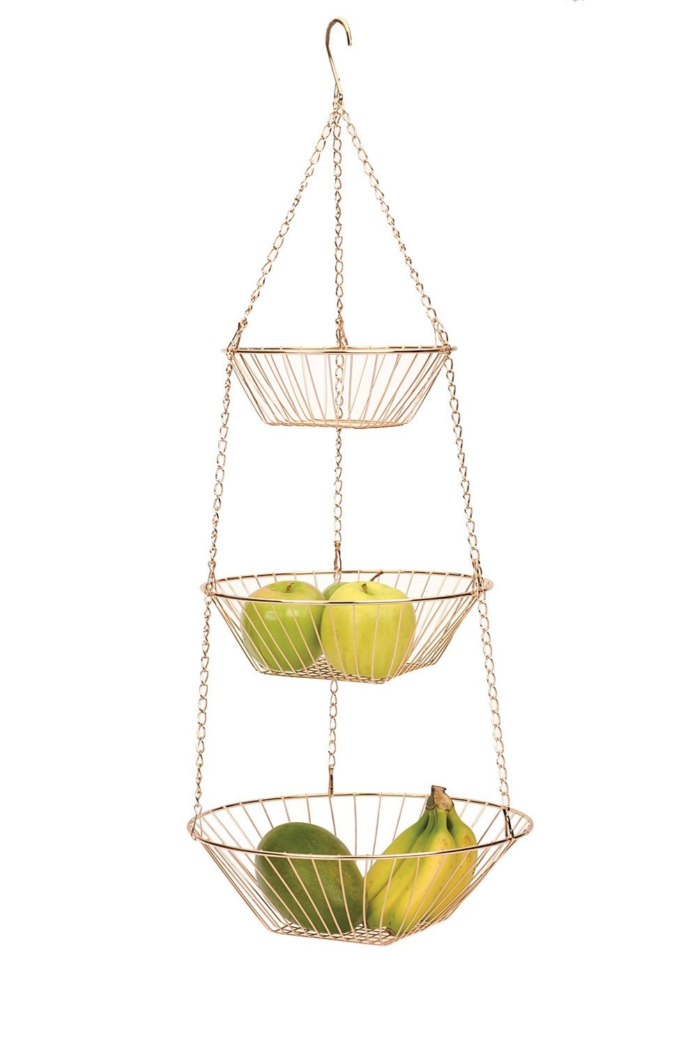 Copper 3 tier hanging wire metal basket fruit vegetable kitchen