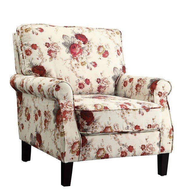 red patterned armchair