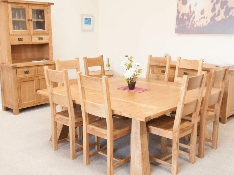 8 seater square oak dining table