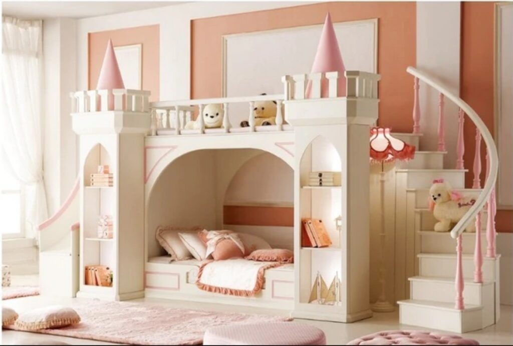 Noble vogue kids castle bunk bed set w slide stairs