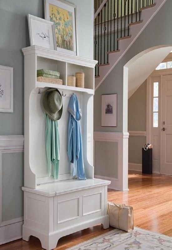 Details about white indoor entryway coat rack and storage benches
