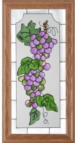 Grapes vertical stained art glass panel