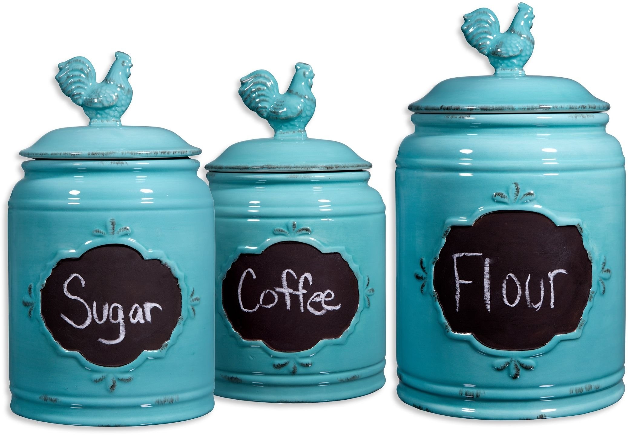 Home products kitchen pantry canisters storage ceramic s 3 aqua