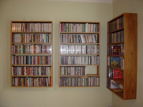 Jeremy barnes makes wall mounted cd shelves that hold 330