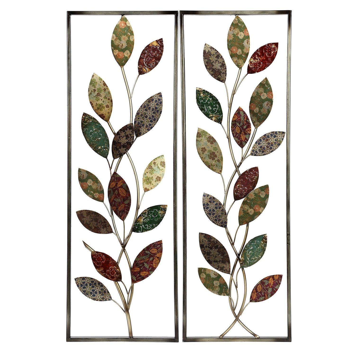 Lacquered leaf metal tree wall decor set 2