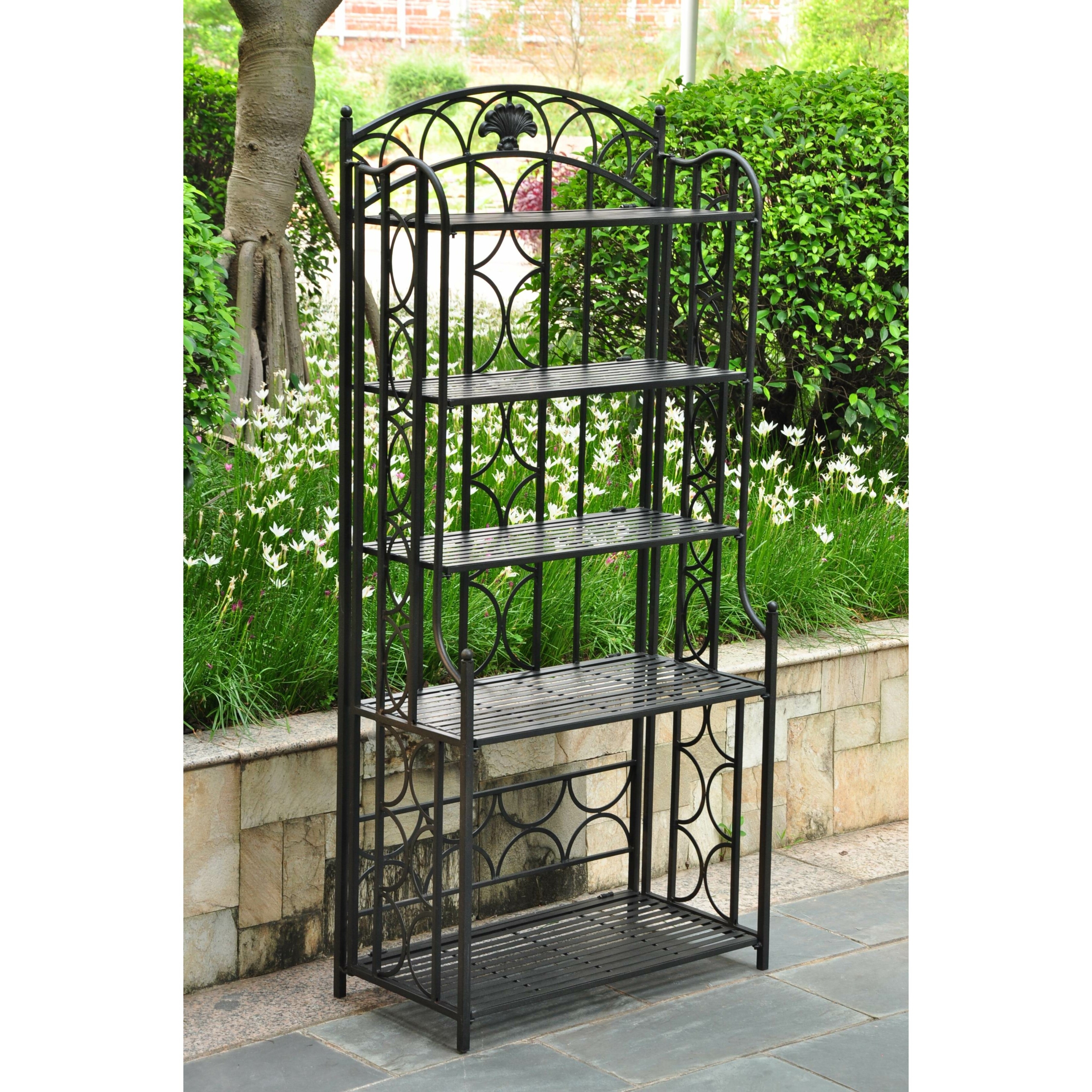 Mandalay 4 tier wrought iron bakers rack antique black available
