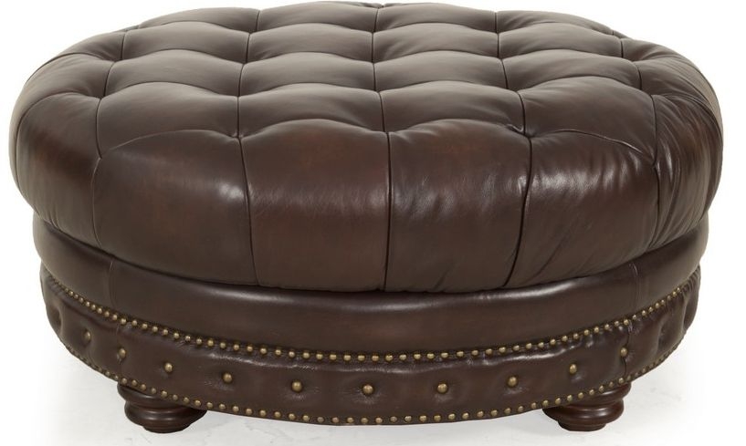 Round tufted leather ottoman 1