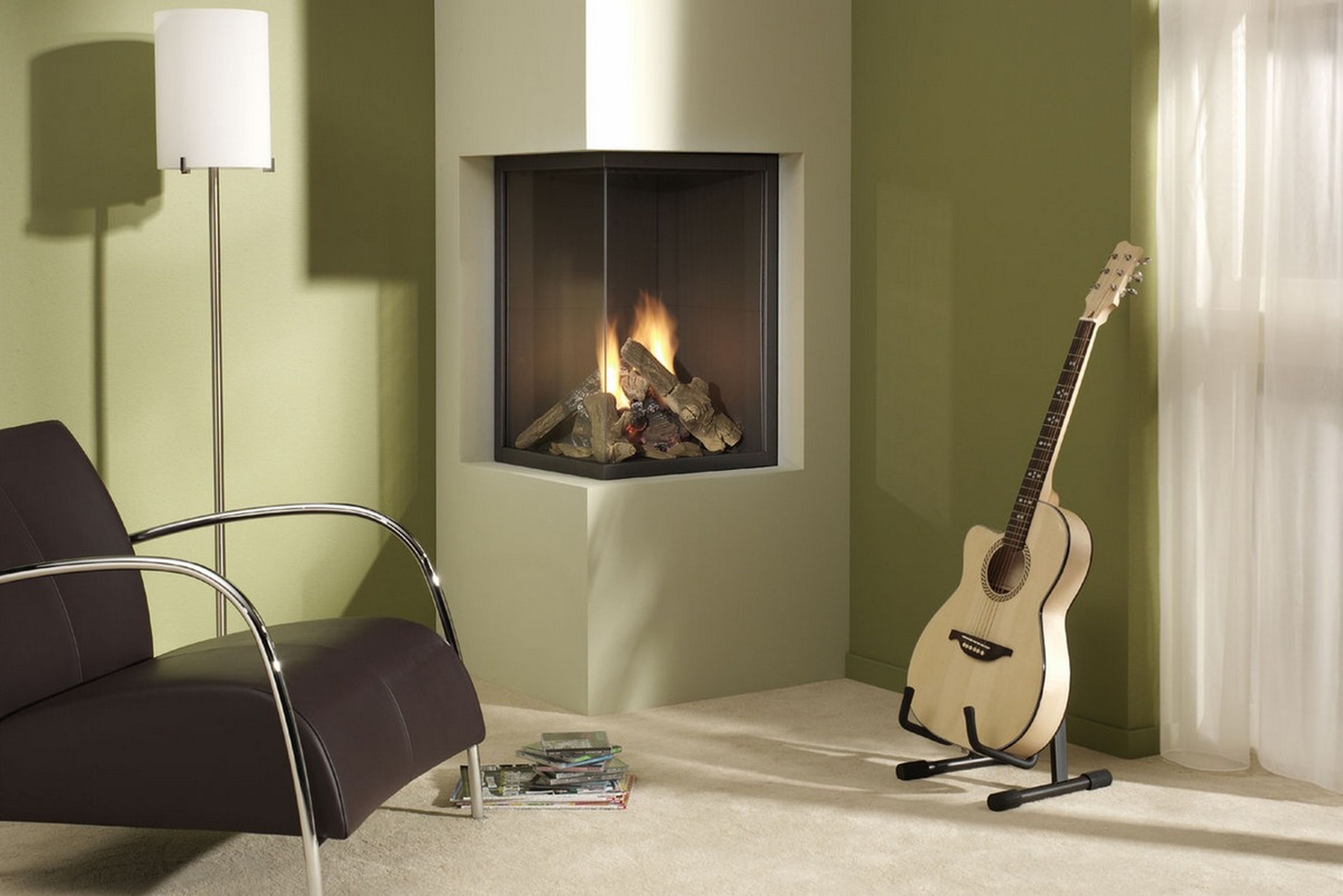 Two sided modern corner fireplaces design ideas