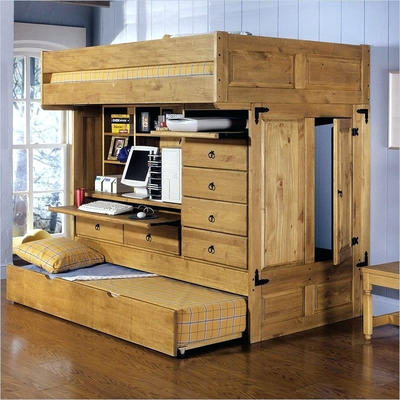 Loft bed with desk hot sale and dresser and trundle