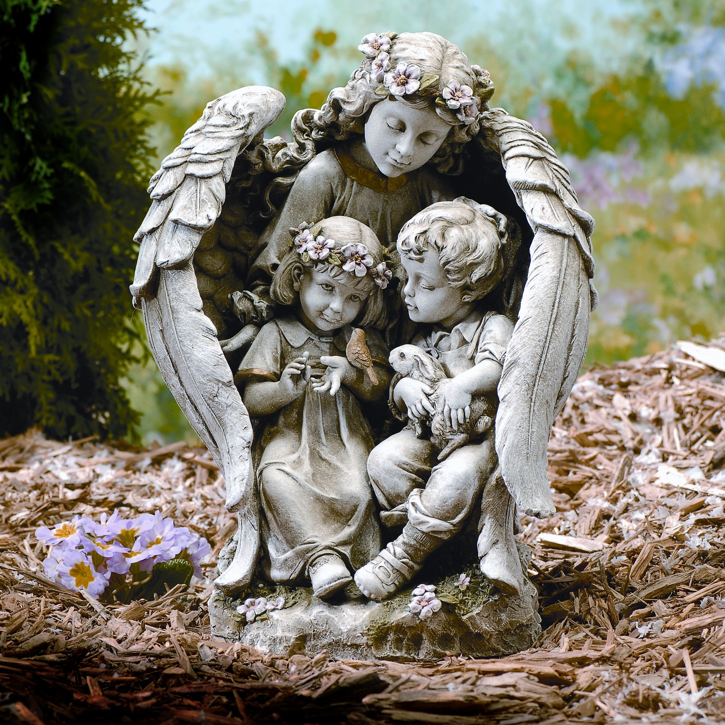 LONG-L Garden Angel Roman Columns Statue Decoration,Antique Resin Cherubs  Figurines,Religious Praying Ornaments,for Indoor/Outdoor Terrace Ornament,F