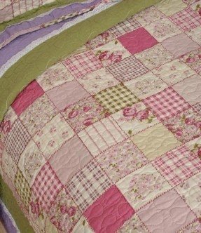 Floral patchwork pink green and lavender quilt set close lulu