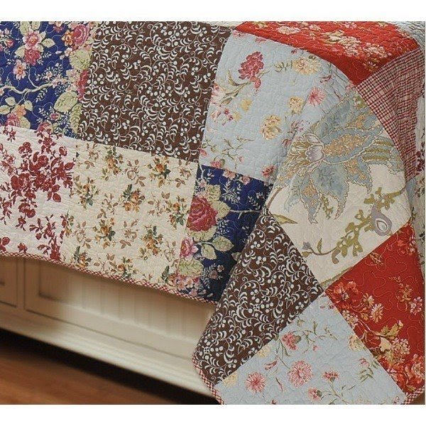 French country cottage patchwork red blue quilt set 2