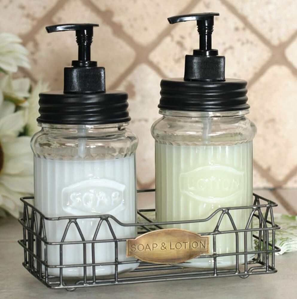 Primitive/Farmhouse/Cottage Hoosier Clear Glass Jar Soap Dispenser 
