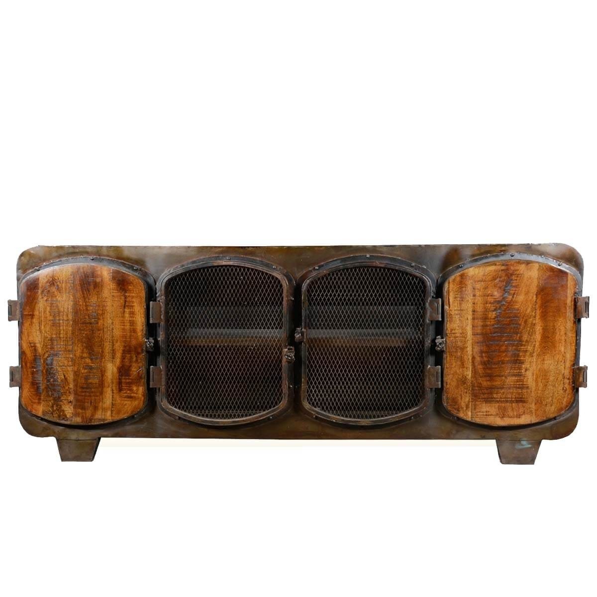 Industrial rustic media console wooden iron tv stand entertainment center