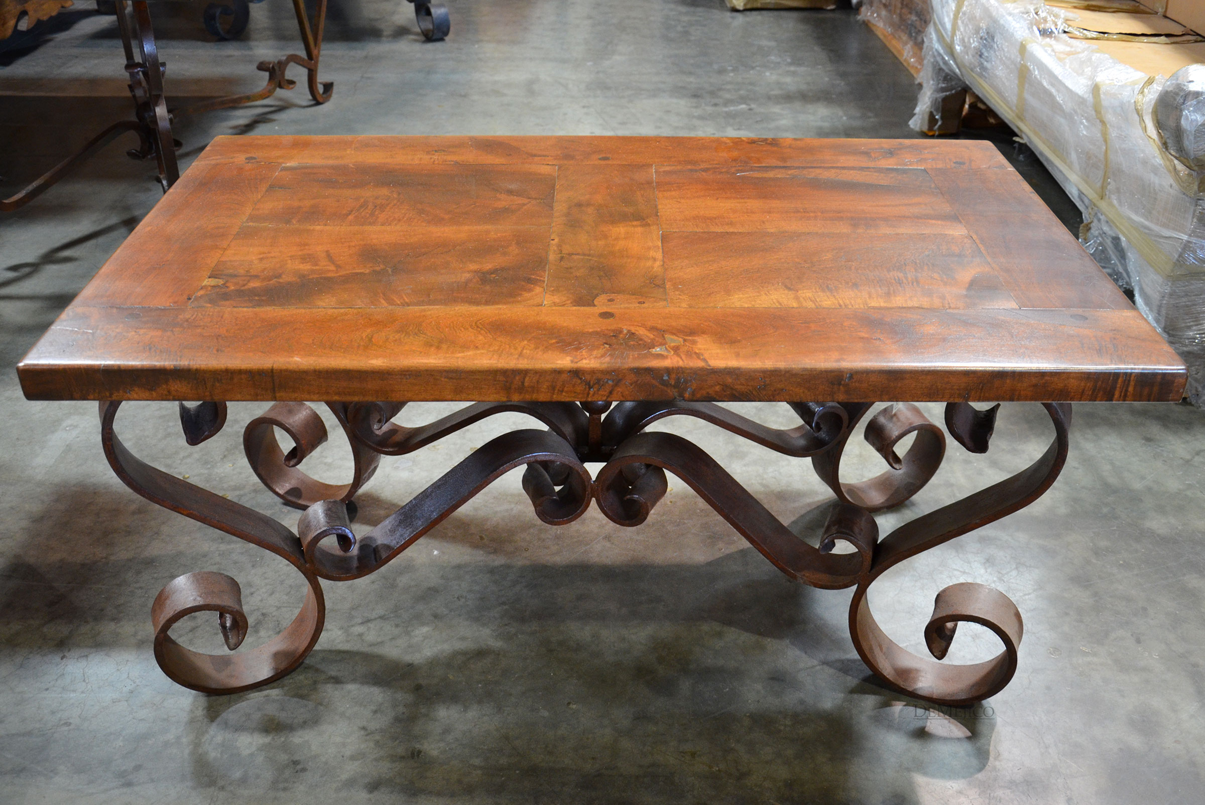 iron and wood coffee table set