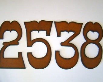 Large recycled rustic metal house number cutout