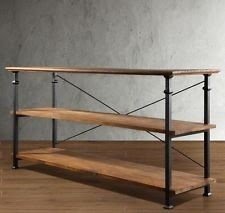 Media table tv stand console reclaimed wood iron metal mount