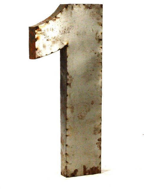 Tall industrial rustic metal large number 1 transitional house numbers