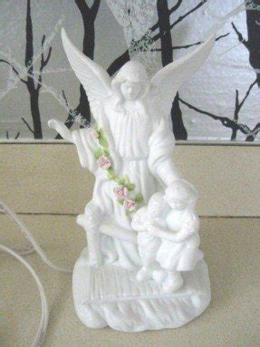 White porcelain angel w children figurine statue night light by